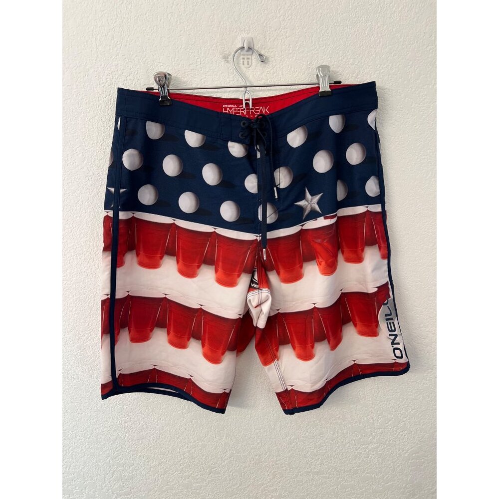 O’Neill Hyperfreak beer pong solo cup boardshorts swim trunks mens size 33